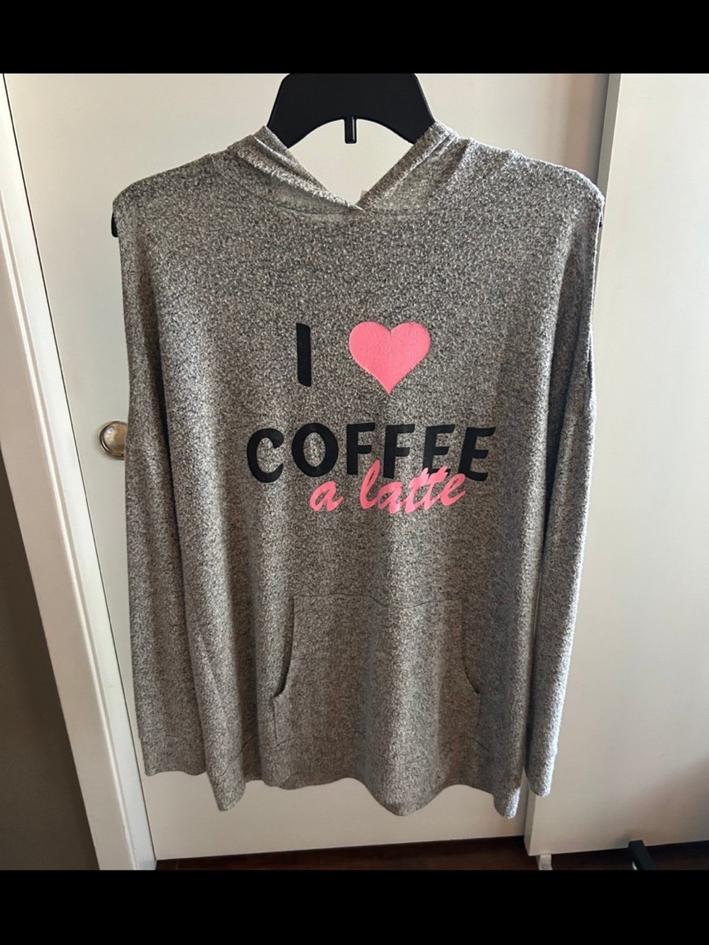 Charming Charlie Gray Hoodie Sweater with Pink Heart Graphic